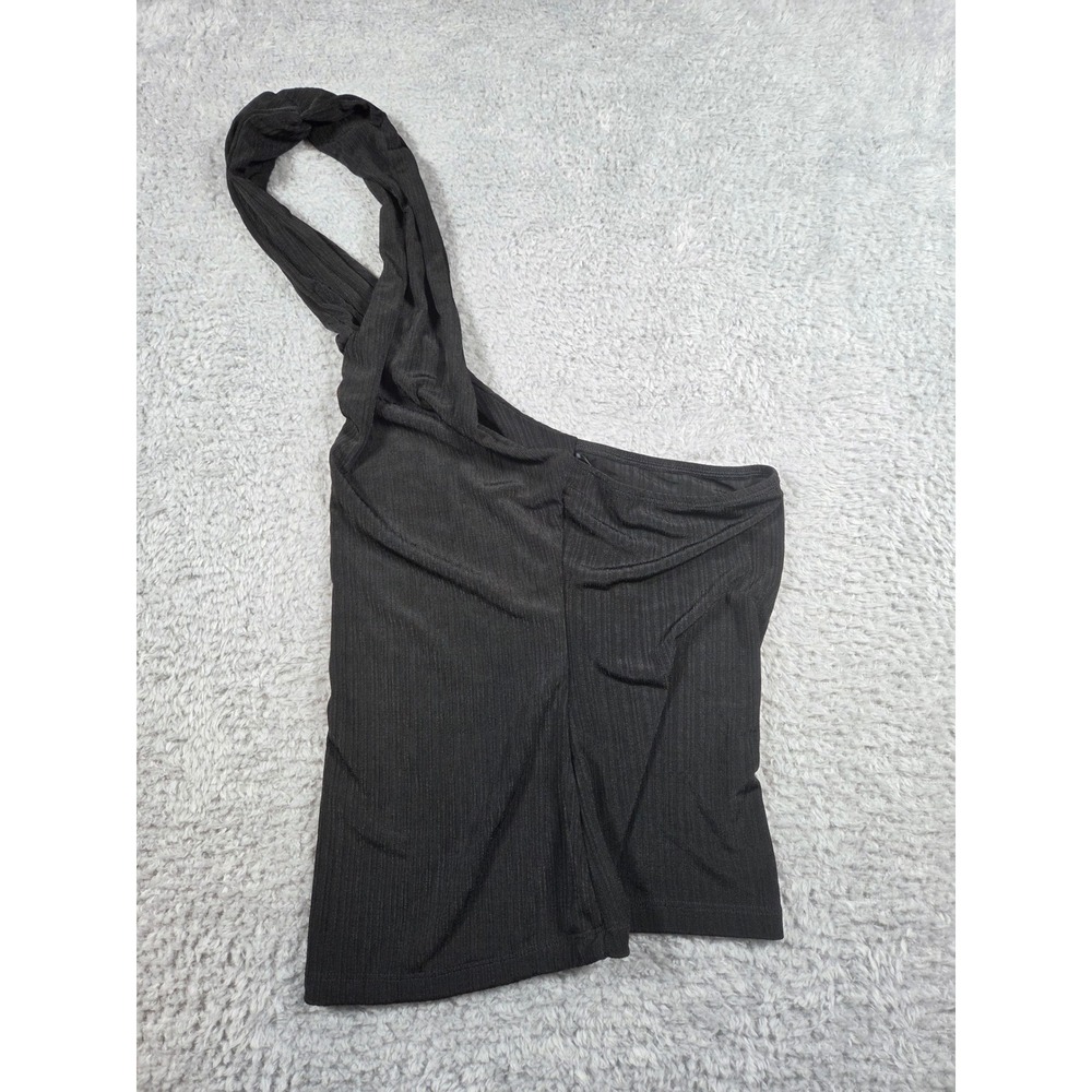 Backless Black Ribbed Halter Top Deep V Neck Open Back Minimalist Sleeveless S - Picture 3 of 5